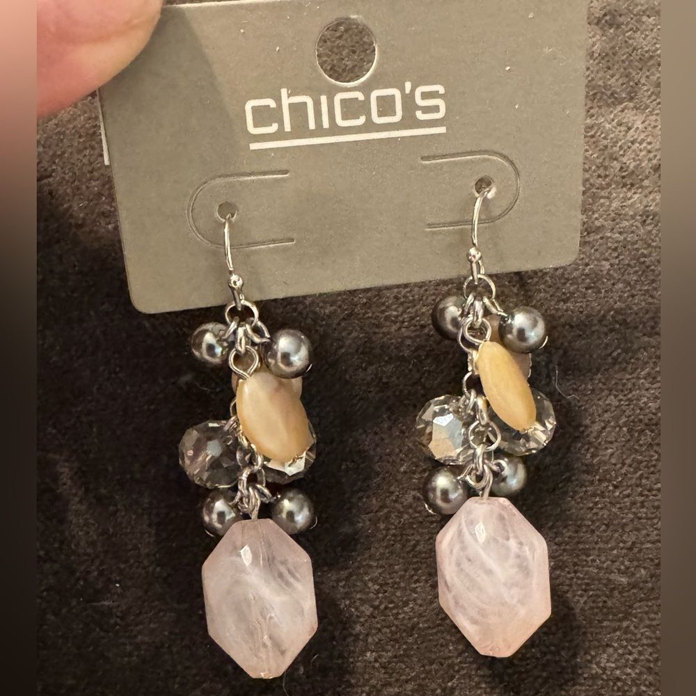 0042-Chico's Blush and Silver Beaded Earrings